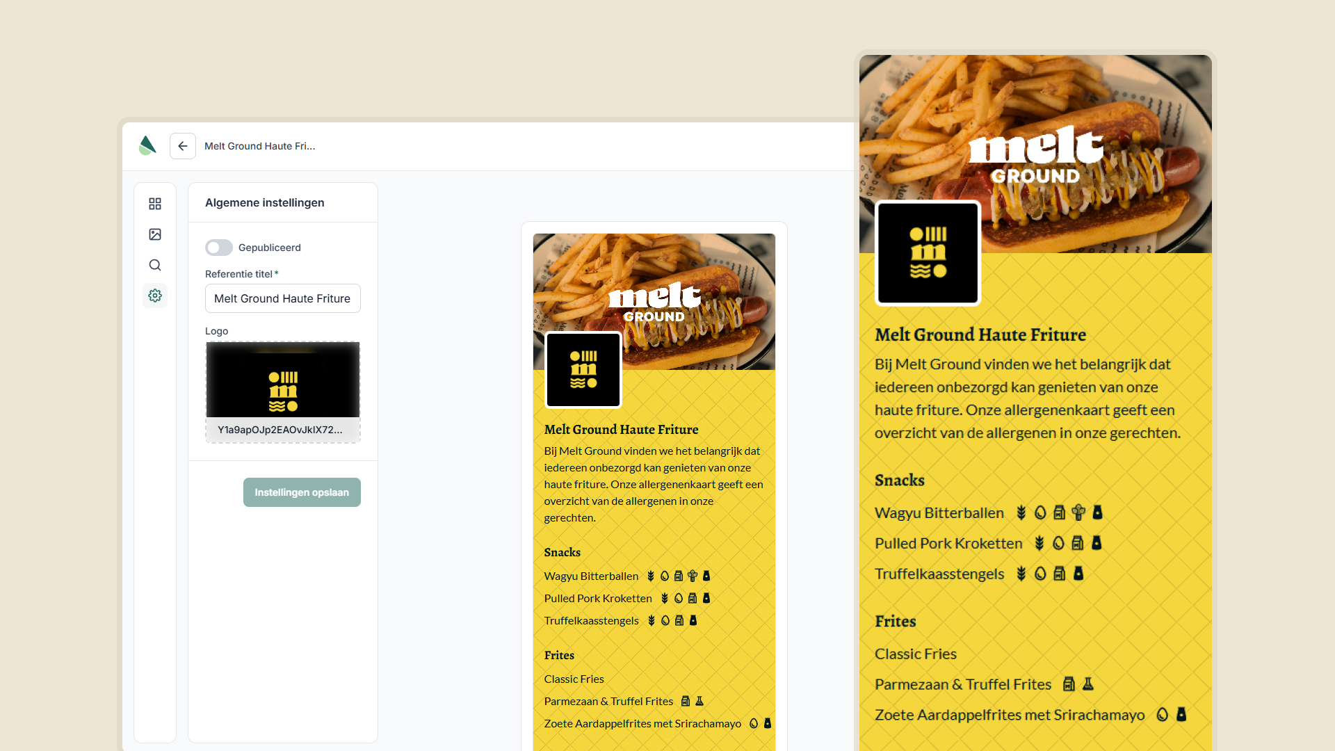 Digitale menukaart snackbar