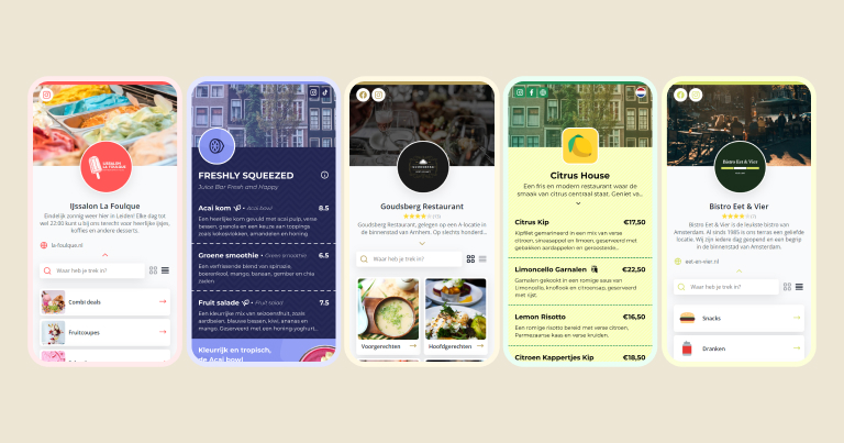 Afbeelding van vijf verschillende digitale menukaarten