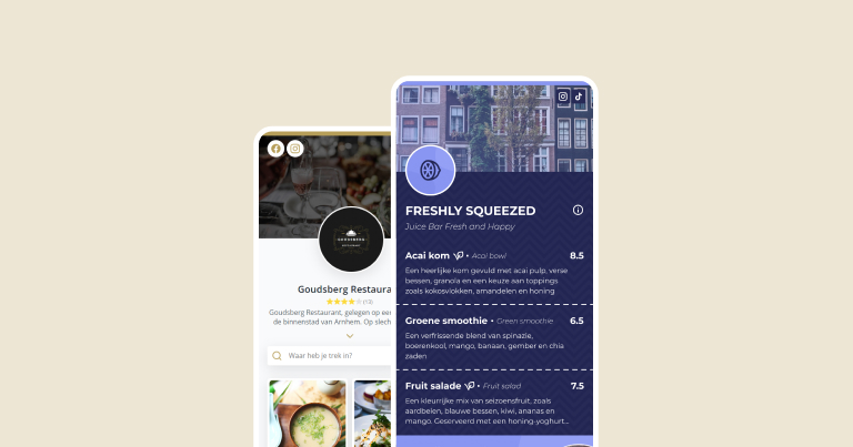 Afbeelding van twee verschillende digitale menukaarten gemaakt met de menu-editor van Qreca